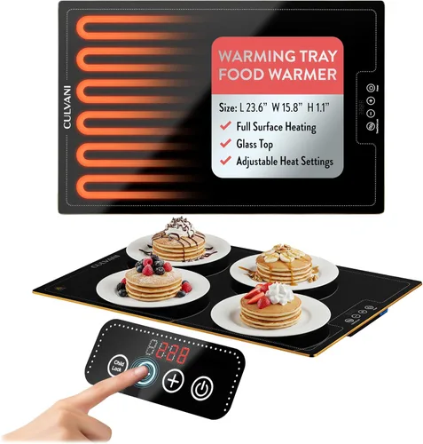 Miniatura 10 de ThermaPlate - Bandeja de calentamiento grande Calentador eléctrico de alimentos de vidrio de 31.5 x 17.5 pulgadas para cocina, fiestas y bufés