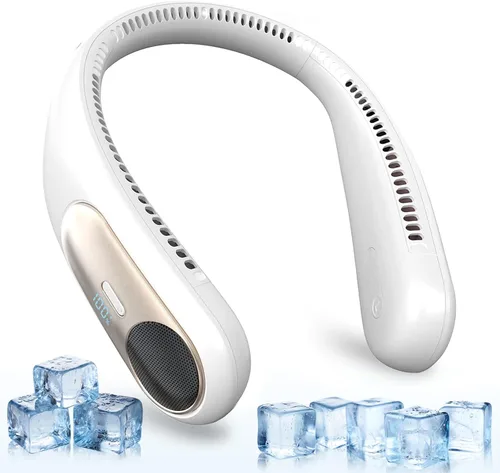 Miniatura 18 de Ventilador de cuello portátil, ventilador personal sin aspas, pantalla LED, 4 velocidades, recargable por USB de 6000 mAh, viento de enfriamiento