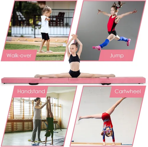 Miniatura 7 de Giantex Haz de equilibrio de 7/8/9 pies, haz de gimnasia plegable con asas de transporte, base de goma antideslizante para niños, haz de gimnasia
