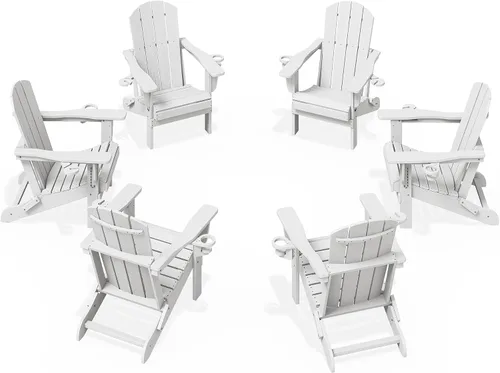 Miniatura 10 de KINGYES Silla plegable Adirondack con portavasos dobles - Sillas de exterior de HDPE para todo clima, silla de patio tipo madera para el patio Negro