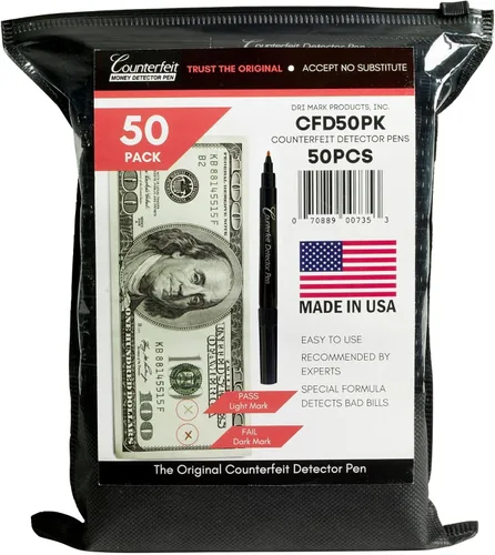Dri Mark CFD50PK - Marcador detector de billetes falsificados, fabricado en los Estados Unidos, 50 unidades