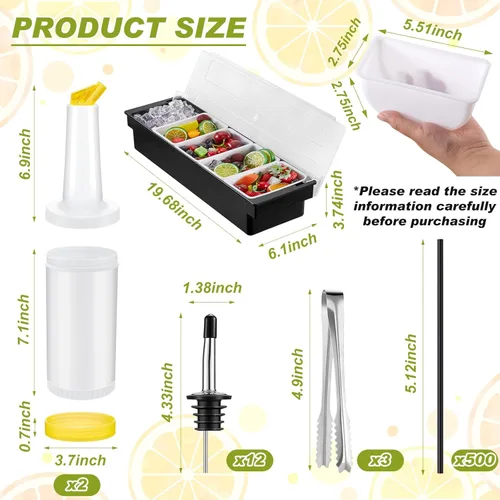Miniatura 2 de Mifoci Suministros de Bartending Bandeja de Guarnición con Tapa Caddy de Bar Rimador de Vidrio de 3 Niveles 12 Vertedores de Botellas de Acero