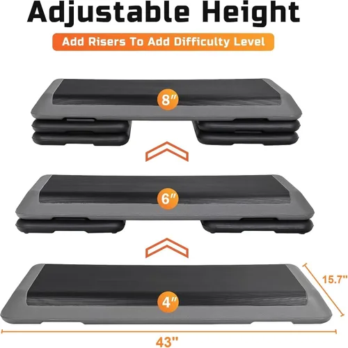 Miniatura 2 de ZENY Plataforma de Paso Aeróbico de 43 Pulgadas, Paso de Fitness Ajustable con 4 Elevador Apilables, Paso de Entrenamiento Aeróbico para Gimnasio