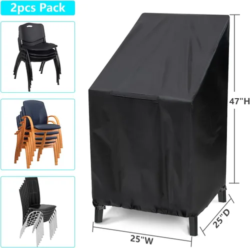 Miniatura 2 de Fundas para sillas de exterior, paquete de 2, 25 pulgadas de ancho x 25 pulgadas de profundidad x 47 pulgadas de alto, impermeables, negras, mezcla