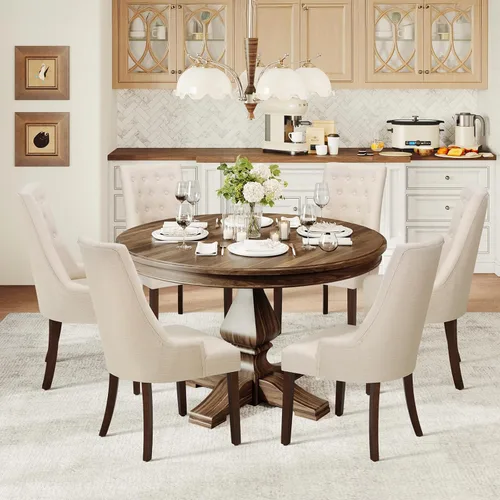 Miniatura 3 de COLAMY Juego de 2 sillas de comedor laterales de tela, sillas de comedor tapizadas con respaldo alado con botón copetudo, sillas de sala de estar
