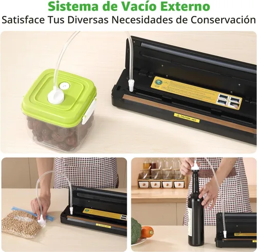 Miniatura 4 de Máquina selladora al vacío DIKEIBAS con 10 bolsas y rollo de bolsa de 10 pies Potente succión de 85kPa Sellador automático de alimentos