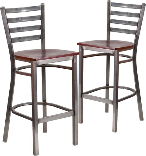 Miniatura 15 de Flash Furniture HERCULES Series - Taburete de bar de metal con revestimiento transparente para restaurante, asiento de madera de cerezo Asiento
