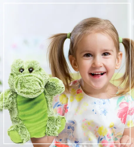 Miniatura 5 de DolliBu - Marioneta de mano de cocodrilo de peluche para niños, juguete de peluche suave para espectáculos de marionetas, teatros de marionetas