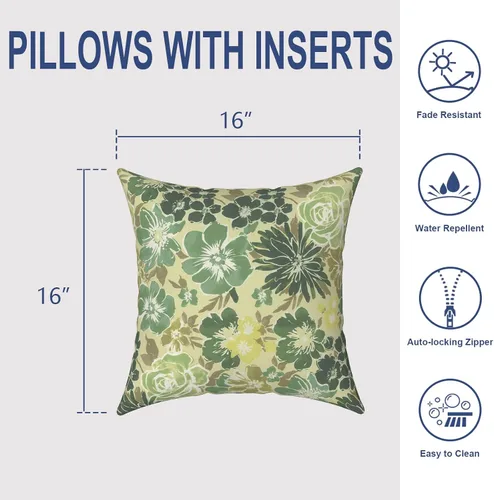 Miniatura 84 de Juego de 2 almohadas para exteriores de 16 x 16 pulgadas, repelentes al agua con interiores, para muebles de patio, hogar, jardín, geometría bohemia
