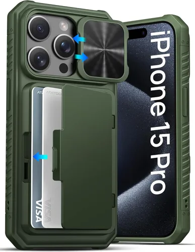 Miniatura 71 de ATATOO Funda para iPhone 17, tarjetero integrado (almacena 3-5 tarjetas) y funda para cámara deslizante y bloqueo RFID, protección de grado militar