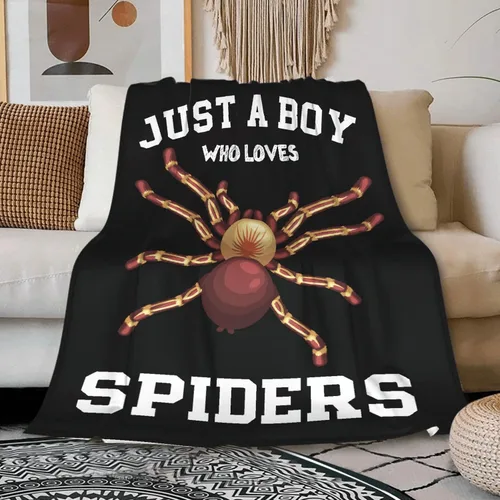 Manta con texto en inglés "Just A Boy Who Loves Spiders", ligera y acogedora, manta de franela de forro polar, el mejor regalo, decoración del hogar