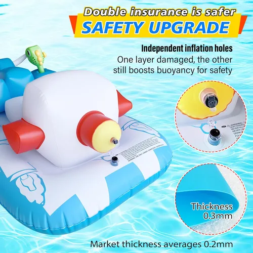 Miniatura 2 de Flotadores de piscina con forma de moto acuática para niños pequeños con pistola de agua y pistola de burbujas, barco inflable para niños de 6 a 12