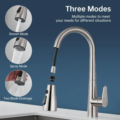 Miniatura 2 de Reemplazo de cabezal de grifo de cocina, cabezal rociador de grifo de 3 modos con 11 adaptadores, boquilla rociadora desplegable compatible