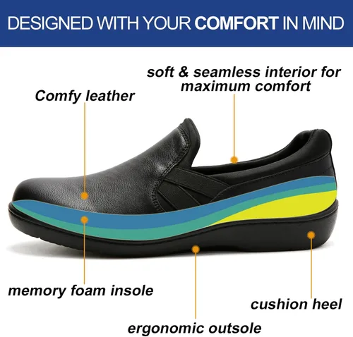 Miniatura 4 de UZB Mocasines ortopédicos para mujer, zapatos cómodos y casuales de vestir con espuma viscoelástica