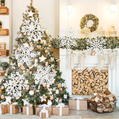 Miniatura 7 de Adornos de copo de nieve con purpurina de 12 pulgadas, copos de nieve blancos grandes de plástico para árbol de Navidad de interior/exterior