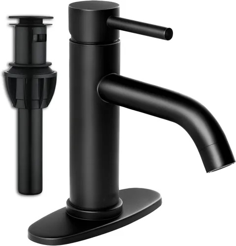 Miniatura 21 de SOKA Grifo dorado para lavabo de baño con cascada, grifo de lavabo de un solo orificio con drenaje emergente, grifo moderno para fregadero de tocador