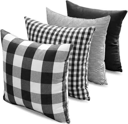 Miniatura 33 de CARRIE HOME Juego de 4 fundas de almohada a cuadros blancos y negros de 18 x 18 pulgadas para exteriores, decoración de granja a cuadros de búfalo