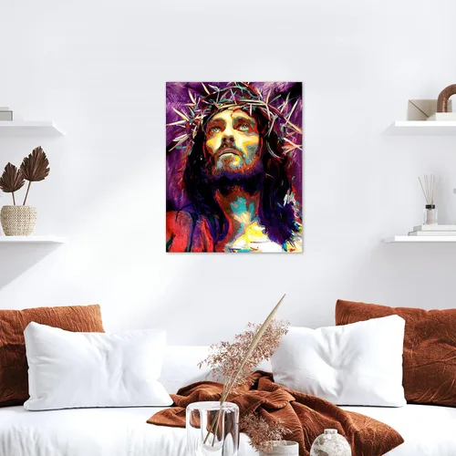 Miniatura 5 de HVEST Arte de pared de Jesucristo en acuarela, retrato cristiano de Jesús, lienzo abstracto enmarcado, obra de arte moderna para dormitorio, sala