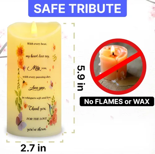 Miniatura 2 de Skywin Velas conmemorativas sin llama para difuntos (Miss You), 5.9 x 2.7 pulgadas, velas LED conmemorativas para la pérdida de seres queridos