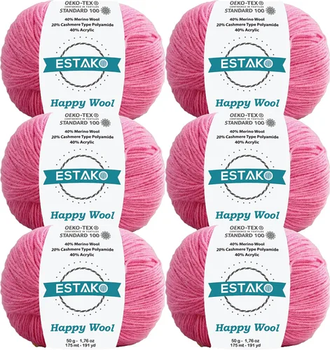 Miniatura 29 de Estako Happy Wool (paquete de 2 madejas) 40% lana merino 20% cachemira tipo poliamida 40% acrílico peso fingering hilo suave para tejer y crochet
