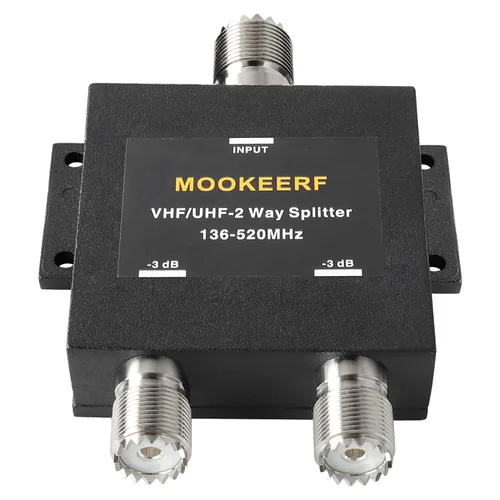 MOOKEERF Divisor de 2 vías UHF hembra (SO239) Conector 50 Ohm VHF/UHF Divisor para radio bidireccional de 136/520MHz Amateur/Ham/CB (no para TV)