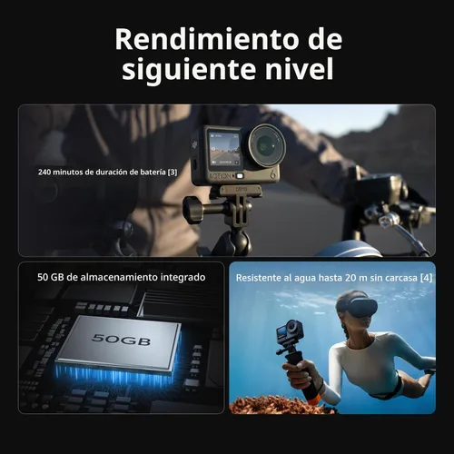 Miniatura 6 de DJI Osmo Action 6 Essential Combo, cámara de acción impermeable de 8K con sensor cuadrado de 1/1.1", apertura variable de f/2.0–f/4.0, Rocksteady