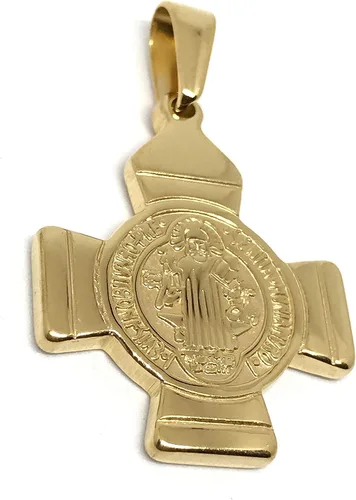 Miniatura 3 de LESLIE BOULES Colgante de cruz de San Benito chapado en oro de 18 quilates, Metal