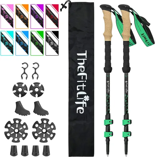 Bastones de senderismo de fibra de carbono TheFitLife – Bastón de senderismo plegable y telescópico con mango de corcho natural y empuñaduras EVA