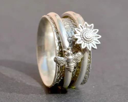 Miniatura 78 de Boho Spinner Ring, Mothers Day Gift, Silver 925 Women Ring, Sterling Silver 925 Ring, Fidget Spinner Ring,Women Silver Anxiety Ring