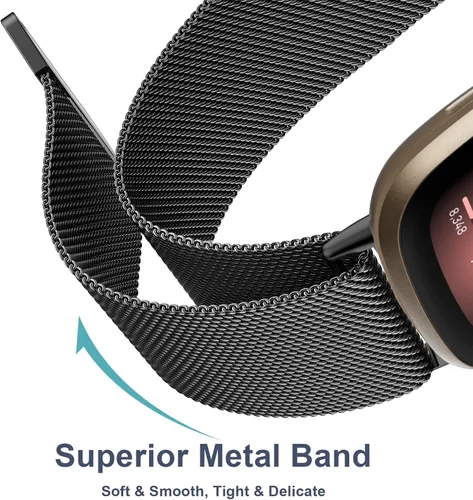 Miniatura 3 de Bandas de metal compatibles con Fitbit Versa 3/Versa 4/Fitbit Sense/Sense 2 para mujeres y hombres, correa de malla de acero inoxidable transpirable