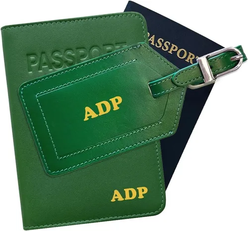 Miniatura 16 de Soporte personalizado de cuero con monograma RFID para pasaporte y etiqueta de equipaje, montura antigua, Juego de funda para pasaporte y etiqueta