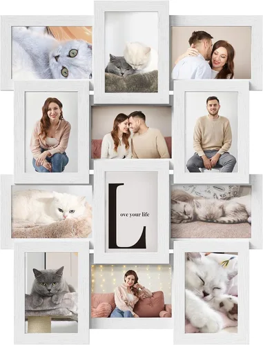 SONGMICS Marcos de fotos de collage de 4 x 6 pulgadas para decoración de pared, fotos multifamiliares para decoración de galería, exhibición Blanco