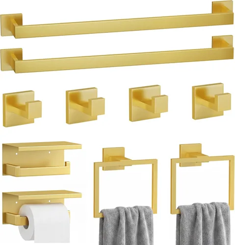 Kit de 10 piezas de accesorios de baño - Juego de acero inoxidable SUS304 con acabado cepillado, que incluye 2 barras de toalla de 23.6 pulgadas, 2