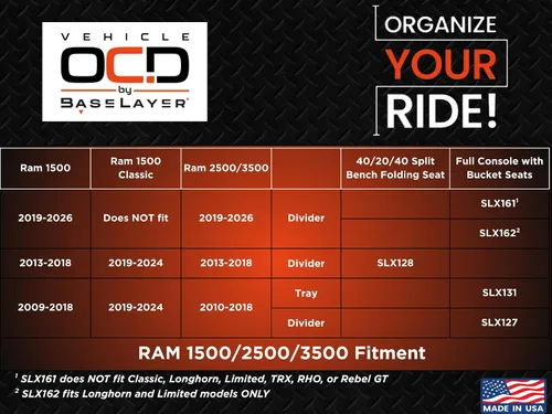 Miniatura 7 de Vehicle OCD - Bandeja organizadora de consola central inferior para Dodge RAM 1500 (2009-18), RAM 2500/3500 (2010-18), RAM 1500 Classic (2019)