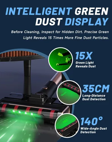 Miniatura 4 de Aspiradora, Osmo Provacuum - Potente succión de 15000 pa, revelación de polvo de luz verde ancha de 140°, aspiradora plegable, rodillo antienredos
