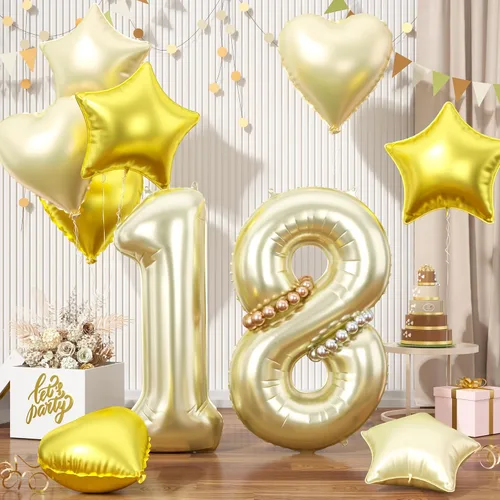 Miniatura 64 de Globos dorados de color champán con el número 11, globos de oro claro, globo de aluminio dorado con forma de corazón con estrella y globo largo