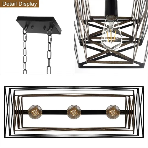 Miniatura 7 de Sigaitwei Lámpara de comedor de granja de 21 pulgadas, iluminación de isla de cocina de 3 luces, lámpara industrial para comedor, sobre mesa