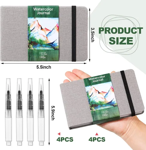 Miniatura 2 de Dispowreath juego de 4 cuadernos de bocetos y diarios de acuarela con bolígrafos de pincel de acuarela, papel de algodón de 300 GSM, cuaderno