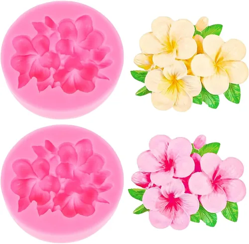 2 moldes de silicona de flores 3D lindo molde de vela de resina de plumeria molde de silicona para hacer velas, fondant chocolate pastel decoración