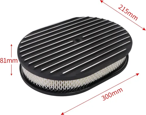 Miniatura 3 de Conjunto universal de filtro de aire ovalado de aluminio pulido de 12 pulgadas, color negro, totalmente aletado, se adapta a carburadores de cuello