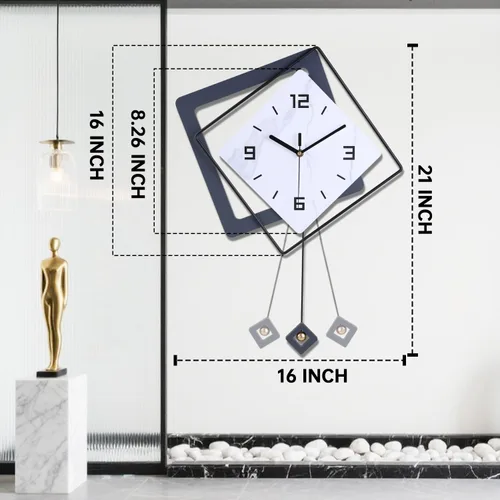 Miniatura 3 de Reloj de pared con péndulo, cuarzo de calidad silenciosa, funciona con pilas, relojes de pared grandes modernos de metal para sala de estar, cocina