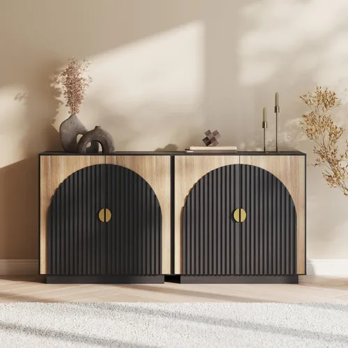 Miniatura 7 de BELLEZE Aparador Modular Acanalado Buffet con Almacenamiento, Mesa Consola Moderna de Mediados de Siglo con Puertas Arqueadas Simétricas, Elegante