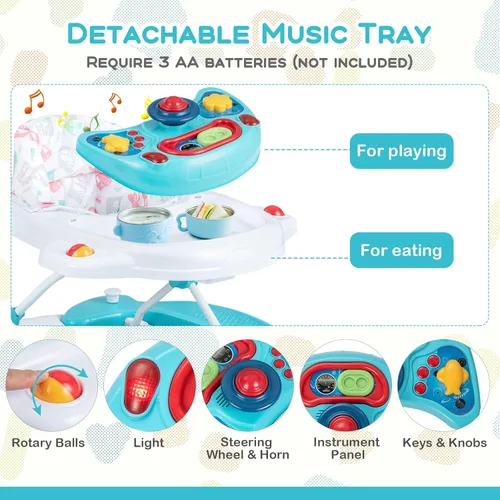 Miniatura 5 de BABY JOY Andador de bebé 6 en 1, andador plegable con ruedas, altura ajustable, música, luces, modo gorila y balancín, andadores de bebé para niños