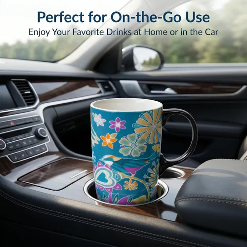 Miniatura 8 de Topadorn Taza de cerámica para café, taza de té de porcelana con tapa, 17 oz, sinfonía floral, pájaro verde