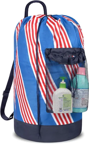 Miniatura 14 de Dalykate Mochila Bolsa para Lavandería, Mochila para Lavandería con Correas para el Hombro y Bolsillo de Malla, Bolsa Cesto para Ropa de Nailon