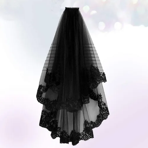 Miniatura 4 de NUOBESTY Velo de novia negro con peine velo de catedral nupcial velo de boda peine para el cabello de Halloween decorativo para novias y mujeres