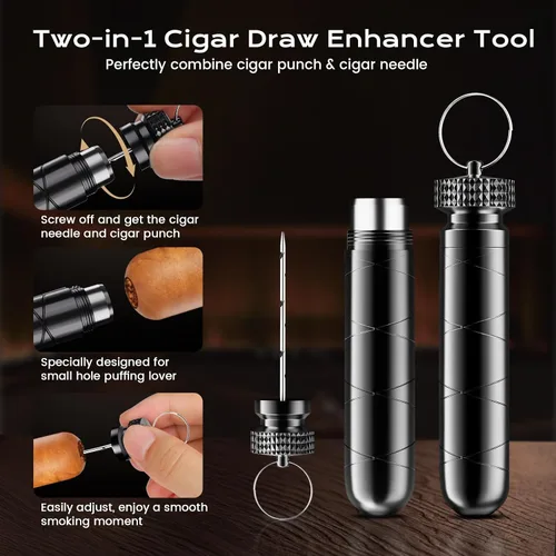 Miniatura 6 de Estuche de viaje para cigarros con encendedor de puros, cortador de cigarros en V, soporte de cigarros 3 en 1, cenicero, herramienta potenciadora 2
