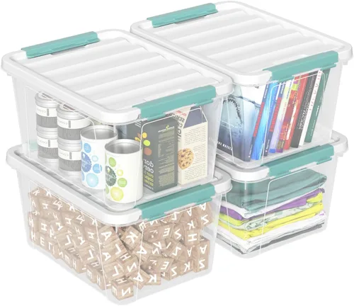 Miniatura 11 de Caja de almacenamiento transparente pequeña de 3.5 cuartos de galón con asa, pequeños contenedores de plástico con tapas, 6 paquetes