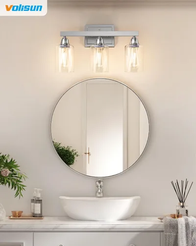 Miniatura 6 de VOLISUN Accesorios de iluminación de baño de níquel cepillado, 3 luces de cambiador de baño sobre espejo, luces de cambiador modernas para baños