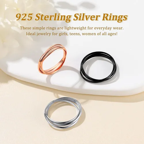 Miniatura 6 de Suplight Anillos entrelazados de plata de ley para mujer, anillo simple para ansiedad, anillos de polvo de estrellas lisos, anillo apilable